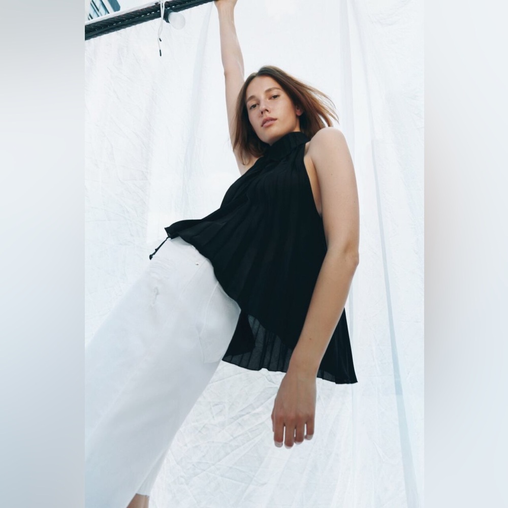 ZARA PLEATED HIGH COLLAR TOP